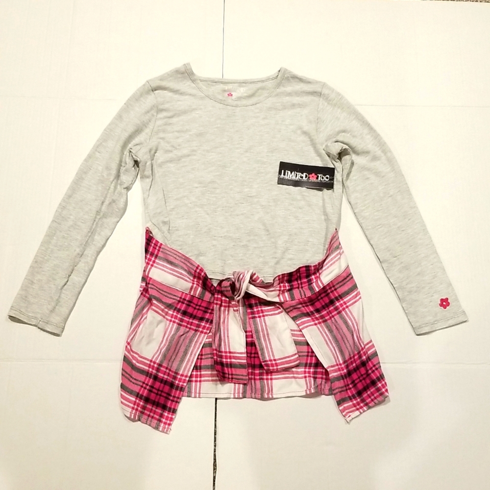 New LIMITED TOO size 12 girls long tee t shirt plaid cotton skirt waist wrap top